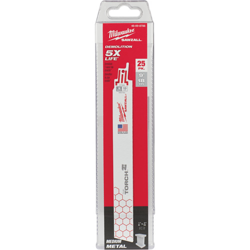 Milwaukee 48-00-8788 The Torch Sawzall&reg; Blades, Bi-Metal, 18 TPI, 9" L x 1" W