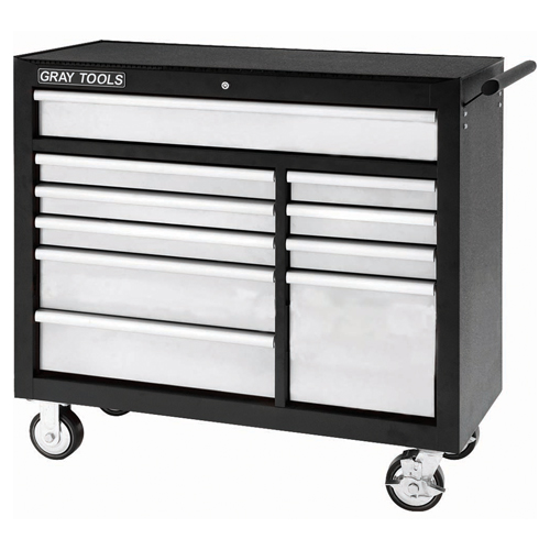 Gray Tools 99210SB Roller Cabinet, 10 Drawers, 42" W x 19" D x 40" H, Black