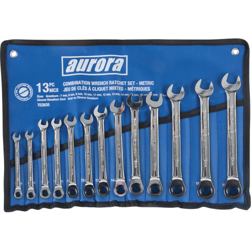 Outils Aurora TEQ835 Jeu de cl&eacute;s &agrave; cliquet &agrave; t&ecirc;te fixe, Combinaison, 13 morceaux, M&eacute;trique