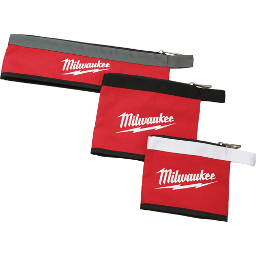 Milwaukee 48-22-8183 Multi-Size Zipper Pouches - Set of 3, Canvas, 3 Pockets, Black/Red