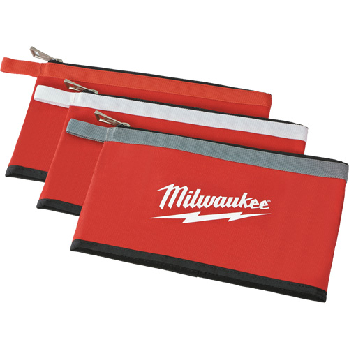 Milwaukee 48-22-8193 Coloured Zippered Pouches - Set of 3, Canvas, 3 Pockets, Black/Red