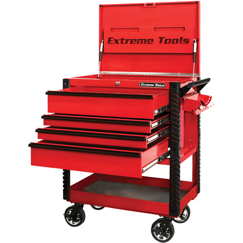 Extreme Tools EX3304TCRDBK Chariot à outil série EX de luxe, 4 tiroirs,  22-7/8 lo x 33 la x 44-1/4 h, Rouge