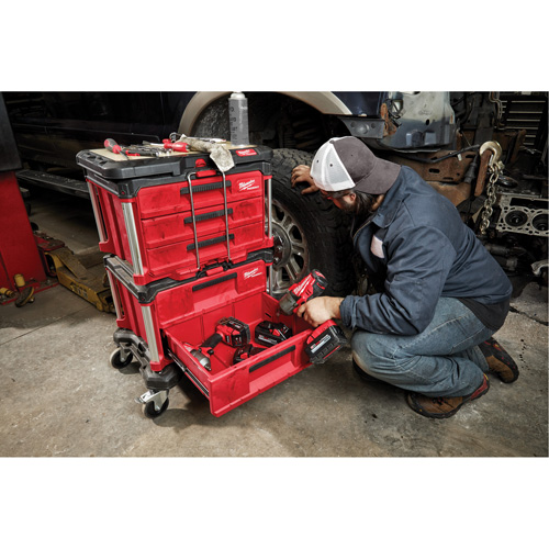 Milwaukee 48-22-8443 Boîte &agrave; outils avec 3 tiroirs Packout, 16-1/3" x 14-1/3" x 22-1/5", Noir/Rouge