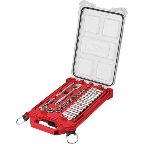 Milwaukee 48-22-9481 Ratchet & Socket Set with Packout Low-Profile Compact Organizer, 28 Pcs, 3/8" Drive Size, Deep