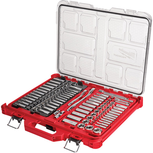 Milwaukee 48-22-9486 Ensemble de cliquet et douilles avec organisateur &agrave; profil bas Packout, 106 Mcx, Prise de 1/4"/3/8", Profond