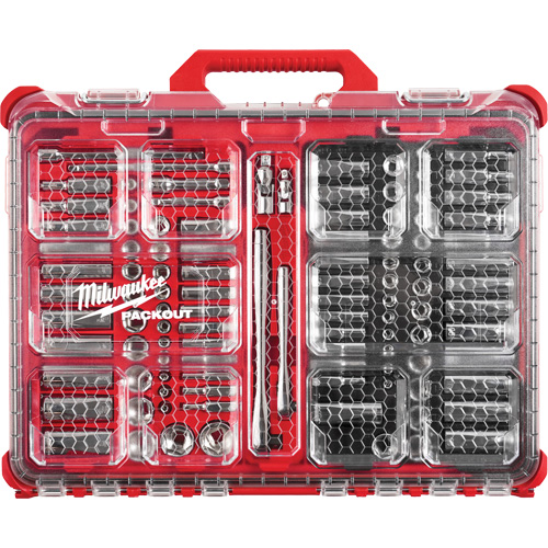 Milwaukee 48-22-9486 Ensemble de cliquet et douilles avec organisateur &agrave; profil bas Packout, 106 Mcx, Prise de 1/4"/3/8", Profond