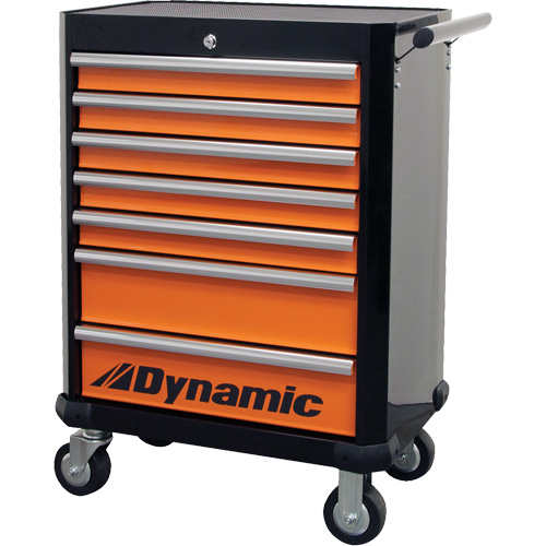 Dynamic Tools D069301 Roller Cabinet, 7 Drawers, 28" W x 18" D x 40" H, Black/Orange