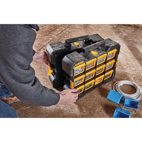 DEWALT DWST14121 Flip-Bin Organizer, 3-7/8" W x 17-3/4" D x 13-7/8" H, Black/Yellow