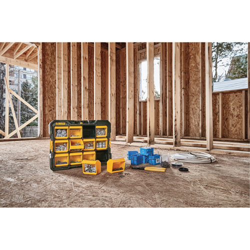 DEWALT DWST14121 Flip-Bin Organizer, 3-7/8" W x 17-3/4" D x 13-7/8" H, Black/Yellow