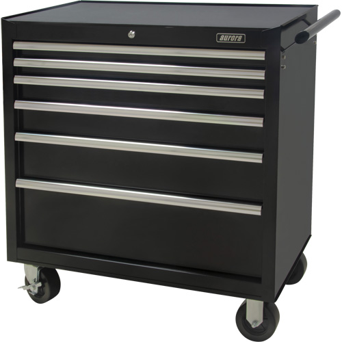 Aurora Tools TER217 Industrial Tool Cart, 6 Drawers, 39" W x 20-4/5" D x 38-1/2" H, Black