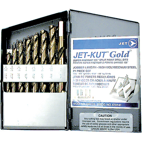 JET 570141 Jeu de forets de premi&egrave;re qualit&eacute; GF21R Jet-Kut GOLD, 21 morceaux, Acier