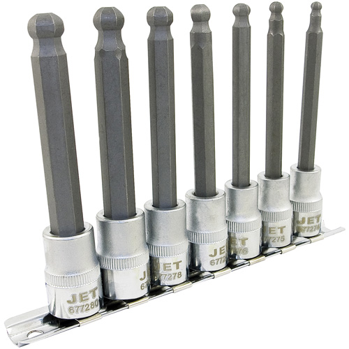 JET 601805 LHSW-3807M Metric 4" Long Ball Nose Socket Set, Hex Ball, 3/8" Drive, 7 Pcs