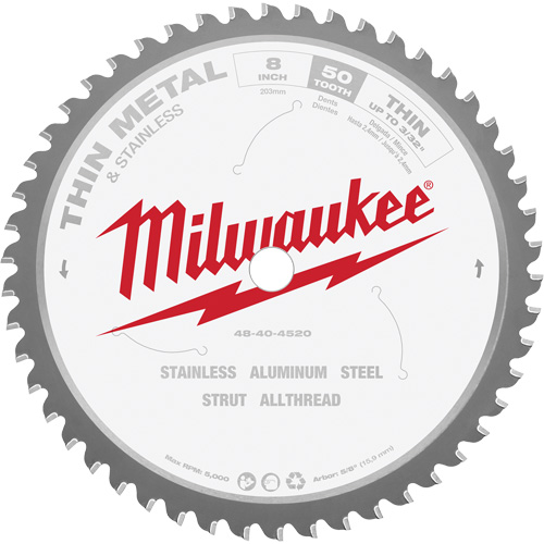 Milwaukee 48-40-4520 Dry Cut Circular Saw Blade, 8", 50 Teeth, Metal Use