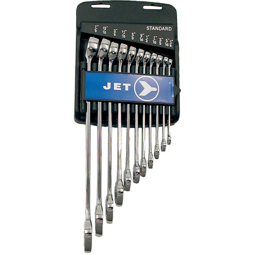 JET 700132 Fully Polished Long Pattern Combination Wrench Set, Combination, 11 Pieces, Imperial