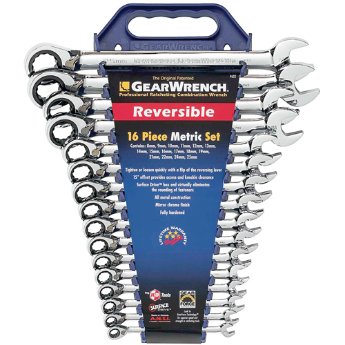 Gearwrench 9602N Jeu de cl&eacute;s &agrave; cliquet r&eacute;versible, Combinaison, 16 morceaux, M&eacute;trique