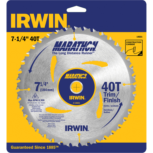 Irwin 14031 Contractor Saw Blades - Marathon&reg; Saw Blades, 7-1/4", 40 Teeth, Wood Use