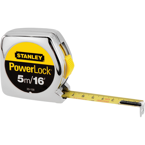 Stanley Tools 33-158 PowerLock&reg; Measuring Tape, 1"/16ths of an Inch x 16', 16th Milimeters Graduations