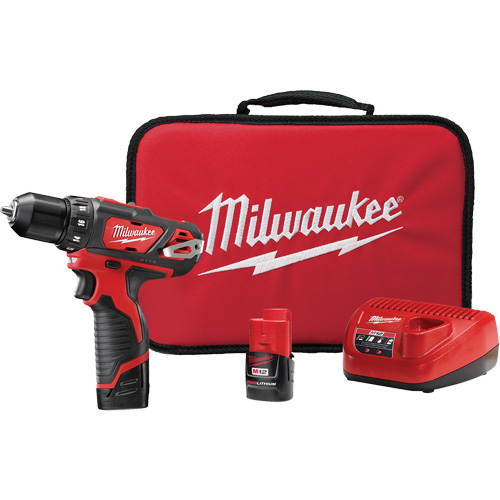MILWAUKEE Cordless Compact Drills/Driver Kits, LithiumIon, 12 V, 3/8
