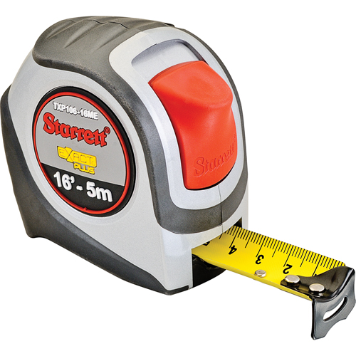 Starrett KTXP106-16ME-N Ruban &agrave; mesurer orange haute visibilit&eacute;, 1" x 16'/5 m, Marques de goujon 1/16"