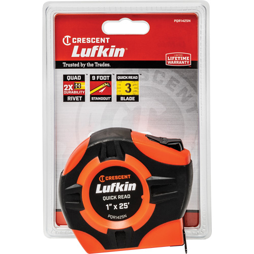 Lufkin By Crescent PQR1425N Ruban &agrave; mesurer s&eacute;rie P1000, 1" x 25', Marques de goujon po/pi