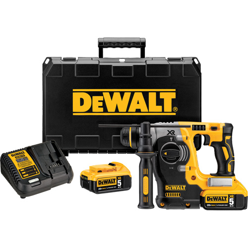 DEWALT DCH273P2 Max XR&reg; Brushless L-Shape Rotary Hammer Kit, 20 V, 1", 0-1100 RPM