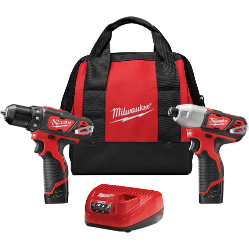 Milwaukee 2494-22 Ensemble deux outils sans fil combin&eacute;s M12, Lithium-ion, 12 V