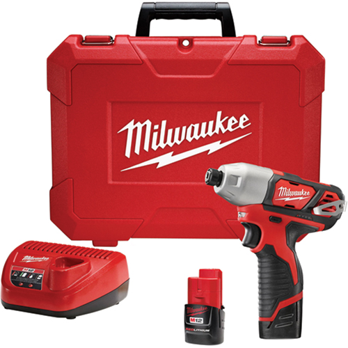 Milwaukee 2462-22 Trousse tournevis hexagonal &agrave; percussion M12 1/4", 1/4", 1000 lb-po Couple max., 12 V, Lithium-ion