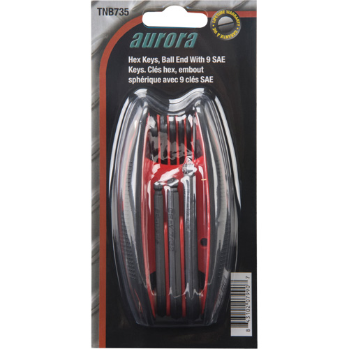 Outils Aurora TNB735 Jeu de cl&eacute;s hexagonales &agrave; bout sph&eacute;riques repliables, 9 mcx, Imp&eacute;rial