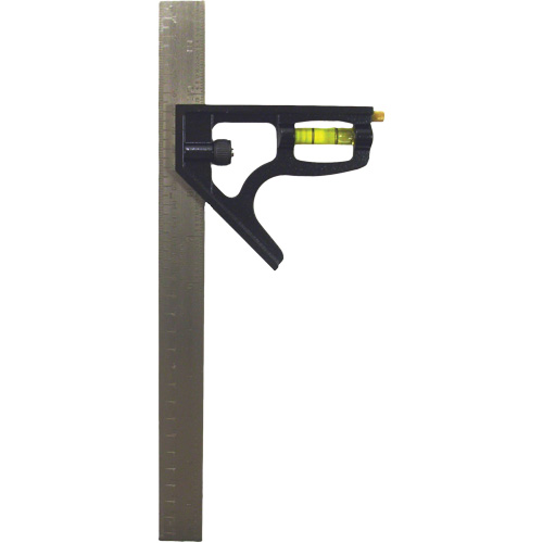 Johnson 400EM Inch/Metric Combination Square, 12" L, 1/8"/1/16"/1/32"/1 mm Graduations, Stainless Steel, Plain