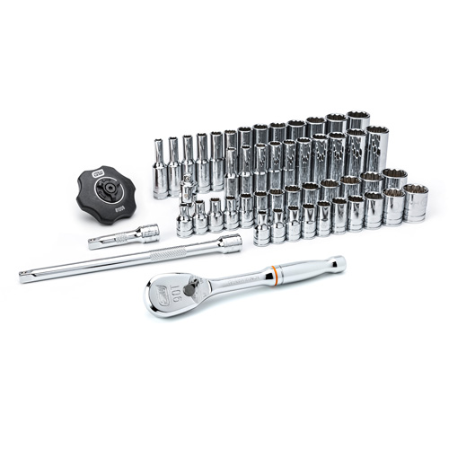 Gearwrench 80301 Jeu d'outils SAE/m&eacute;triques &agrave; 12 pans pour m&eacute;canicien, 51 Mcx, Prise de 1/4", Profond