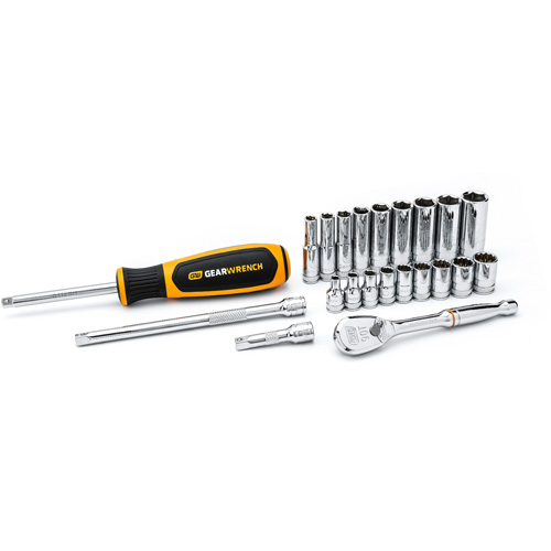 Gearwrench 80327 6 & 12 Point Metric Mechanics Tool Set, 22 Pcs, 1/4" Drive Size, Deep