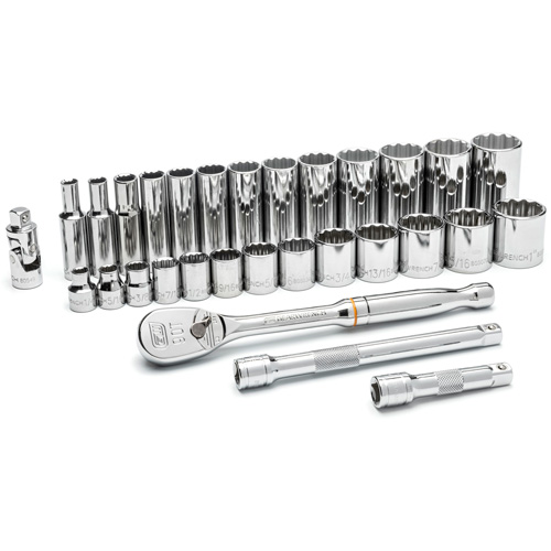Gearwrench 80568 12-Point SAE Mechanics Tool Set, 30 Pcs, 3/8" Drive Size, Deep