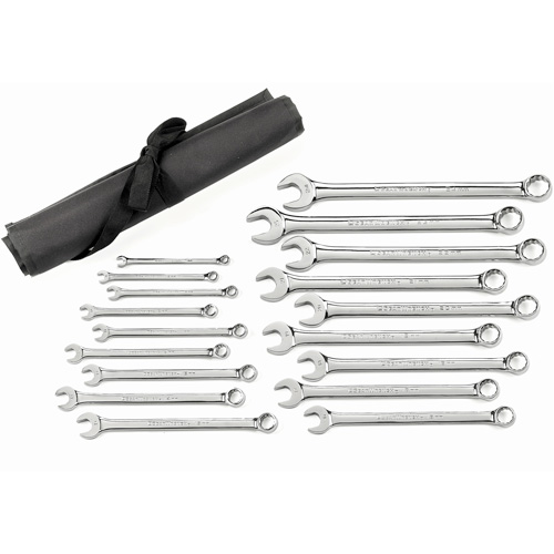Gearwrench 81920 12-Point Long Pattern Wrench Set with Tool Roll, Combination, 18 Pieces, Metric