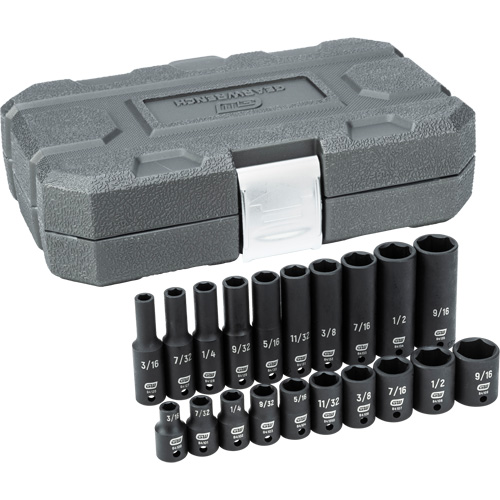 Gearwrench 84900 Jeu de douilles &agrave; chocs 6 pans standards et profondes SAE, 20 Mcx, Chocs, Prise de 1/4"