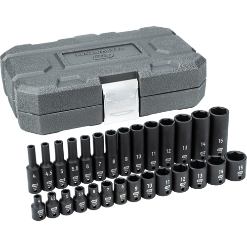 Gearwrench 84901 Jeu de douilles &agrave; chocs 6 pans standards et profondes m&eacute;triques, 28 Mcx, Chocs, Prise de 1/4"