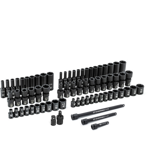 Gearwrench 84903 Jeu de douilles universelles &agrave; 6 pans SAE/m&eacute;triques, 71 Mcx, Chocs, Prise de 1/4", Profond
