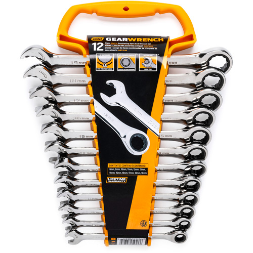 Gearwrench 85597 72-Tooth 12-Point Ratcheting Wrench Set, Open-Ended, 12 Pieces, Metric