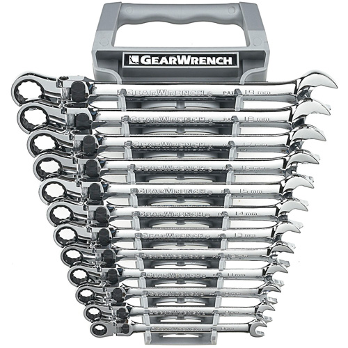 Gearwrench 85698 Jeu de cl&eacute;s &agrave; cliquets &agrave; verouillage tr&egrave;s grands &agrave; 12 pans et 72 dents, Combinaison/T&ecirc;te articul&eacute;e, 12 morceaux, M&eacute;trique