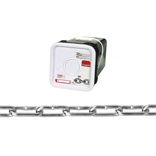 Campbell T0332426 Straight Link Coil Chain, Low Carbon Steel, 2/0 x 225' (68.6 m) L, 520 lbs. (0.26 tons) Load Capacity