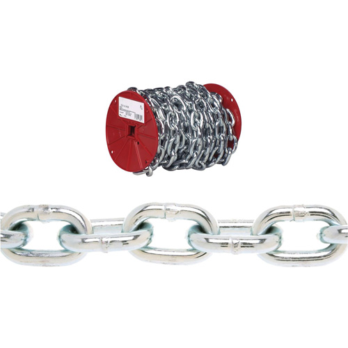 Campbell T0725027 Chaîne ronde Proof Campbell, Acier &agrave; faible teneur en carbone, 3/16" x 100' (30,4 m) l, Calibre 30, Charge d'utilisation 800 lb (0,4 tonne)