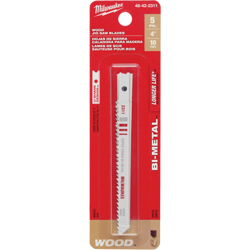 Milwaukee 48-42-2311 Lames de scie sauteuse, Bim&eacute;tal, Tige en U, 4" lo, 10 dents par pouce