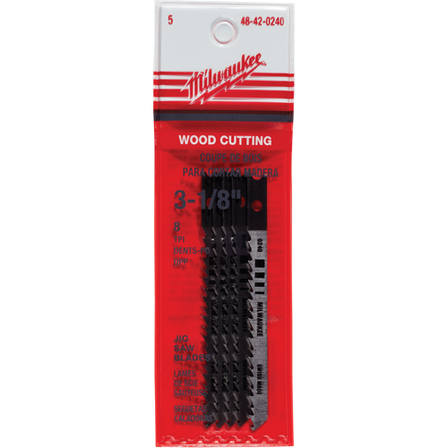 Milwaukee 48-42-0240 Jigsaw Blades, High-Carbon Steel, U-Shank, 3-1/8" L, 8 TPI