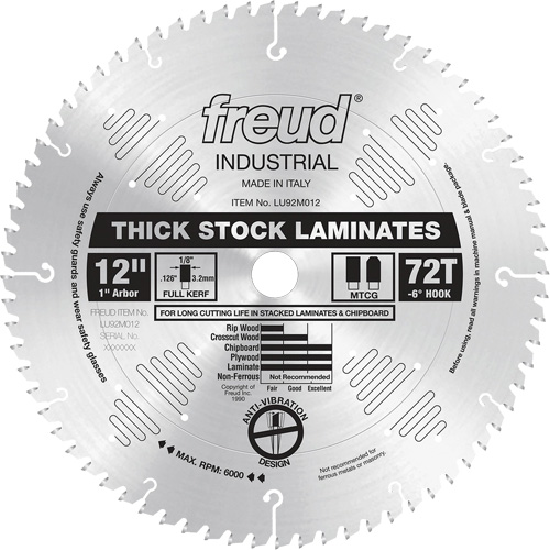 Freud LU92M012 Industrial Saw Blade - Chipboard, 12", 72 Teeth, Laminate Use