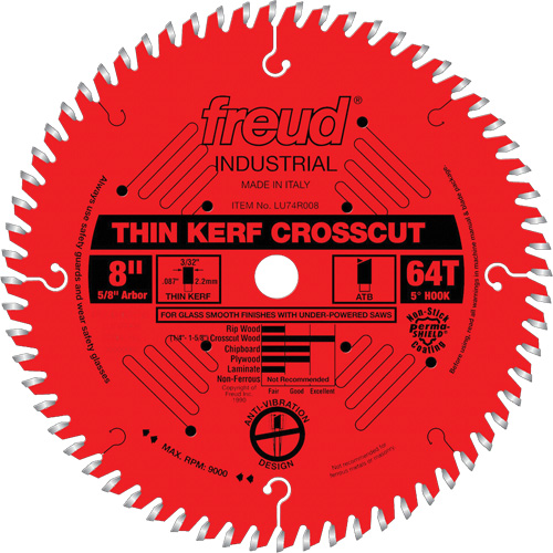 Freud LU74R008 Industrial Saw Blade - Crosscut Thin Kerf, 8", 64 Teeth, Wood Use