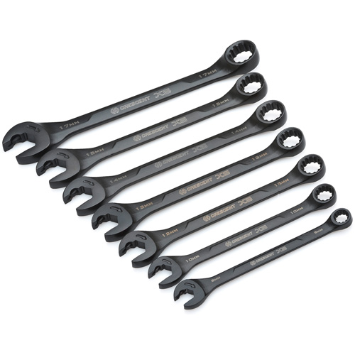 Crescent CX6RWM7 X6 Black Oxide Spline Ratcheting Wrench Set, Combination/Open-Ended, 7 Pieces, Metric