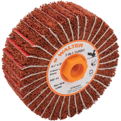 Walter Surface Technologies 07K421 Two-In-One Turbo Drums, 4-1/2" Dia. x 2" W, 5/8"-11 Arbor, 60 Grit