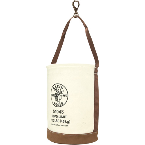 Klein Tools 5104S Leather-Bottom Bucket, 17" H, Canvas, White