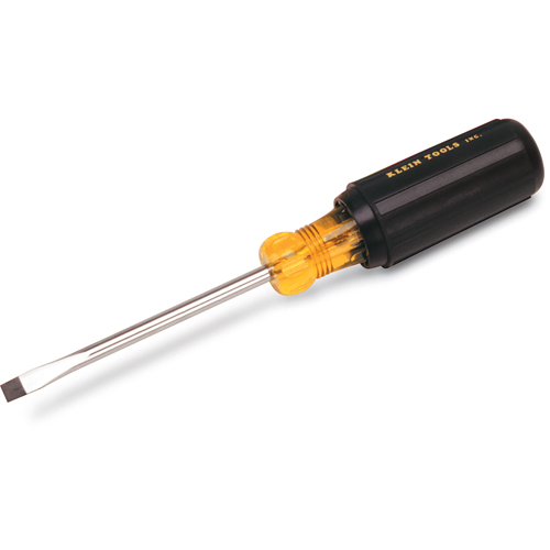 Klein Tools 605-8 Slot Cabinet Tip Screwdriver, 1/4" Tip, Round, 12-11/32" L, Cushion Grip Handle