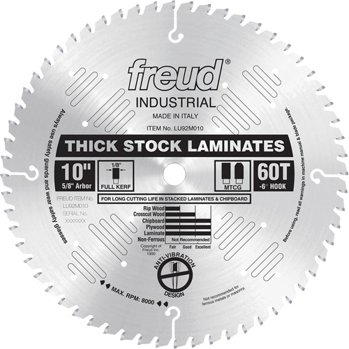 Freud LU92M010 Industrial Saw Blade - Chipboard, 10", 60 Teeth, Laminate Use
