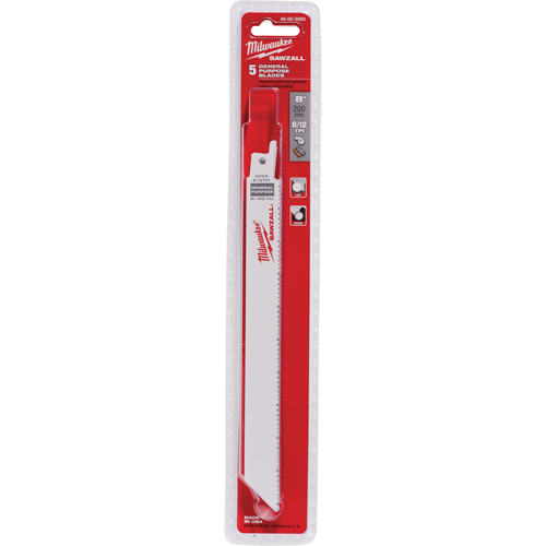 Milwaukee 48-00-5093 Lames haute performance Super Sawzall, Bim&eacute;tal, 8,5 Dents par pouce, 8" lo x 3/4" la